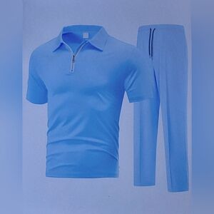 Light Blue Polo Shirt and Pants Set